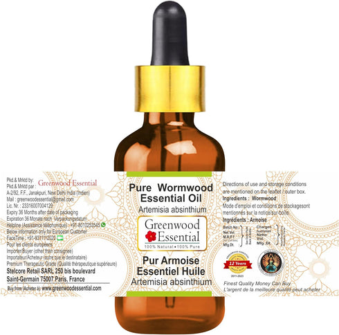 Pure Wormwood Essential Oil (Artemisia Absinthium) with Glass Dropper, Steam Distilled 30ml (1 oz)