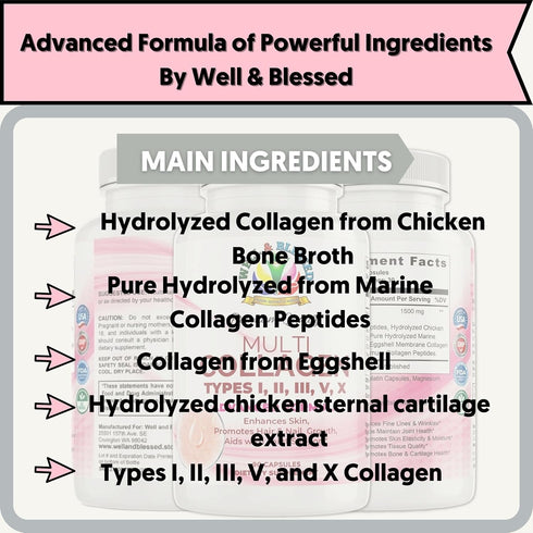 Multi Premium Collagen Supplements for Women with Vitamin C, E - Anti Aging Skin Care, 90 Capsules