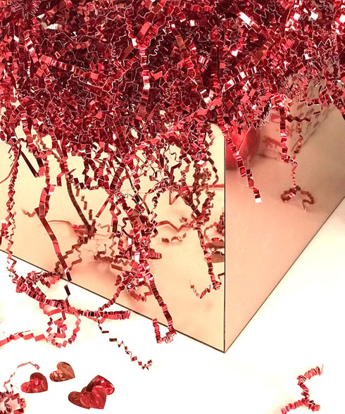 PAPER FAIR 1 LB Valentine's Day Crinkle Cut Paper with Rose Gold Heart Confetti, Metallic Red Paper Shred Filler