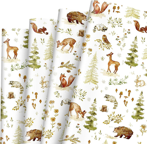 JarThenaAMCS Forest Animal Wrapping Paper - Not Roll - 8 Sheet Woodland Gift Wrap Paper for Birthday Party Favors