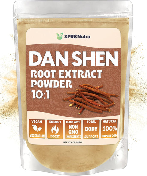 XPRS Nutra Dan Shen Root Extract Powder 10:1 - Premium Vegan Friendly Danshen Concentrated Powder (8 oz)