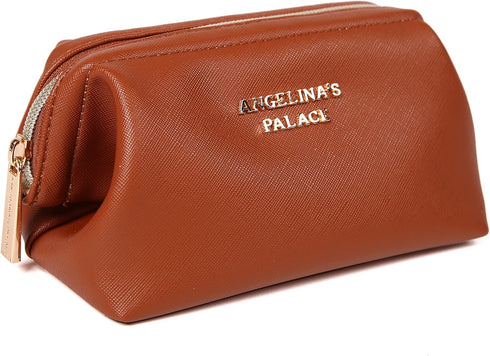 Vegan Leather Waterproof Travel Cosmetic Bag by Angelina's Palace - Toiletry Organizer Makeup Pouches