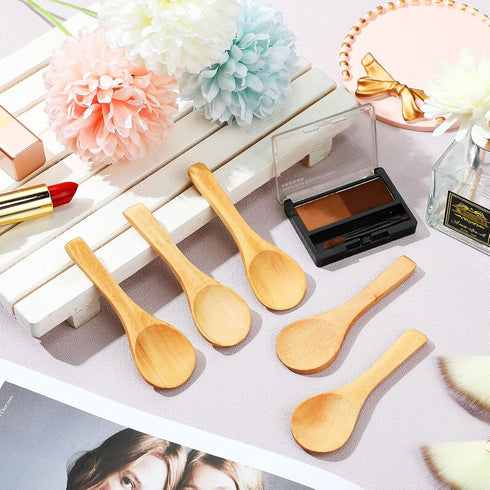 36 Pieces Small Wooden Makeup Spatulas, Wooden Cosmetic Spoons, Mini Nature Beauty Scoop for Women Girls
