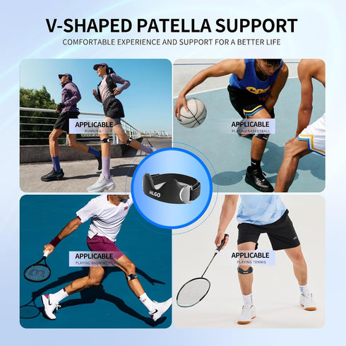 HLGO Silicone Patellar Tendon Support Knee Strap, Adjustable Patella Support Strap with Compression Cushion, Anti-Slip