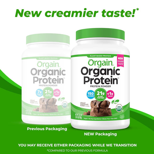 Orgain Organic Vegan Protein Powder - Creamy Chocolate Fudge, 21g Plant Protein, 2.03 lb, Low Net Carb, Non-GMO