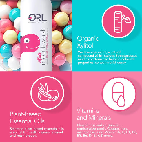 ORL Kids Natural & Organic Mouthwash Uniquely Formulated to Clean Your Mouth, Whiten Your Teeth Strengthen Tooth