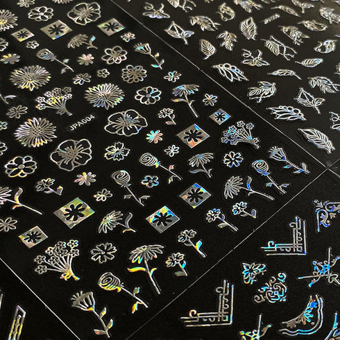 10 Sheets Flower Nail Stickers, Silver Nail Decals 3D Self-Adhesive Leaf Nail Art Stickers for Women Manicure