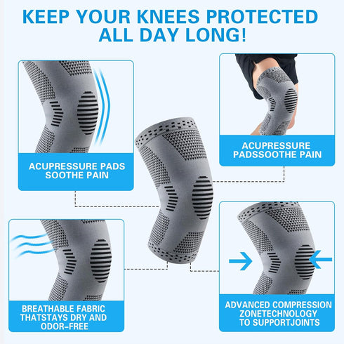 Knee Support Sleeves for Running, Gym, Sports & Hiking Lightweight Shock-Absorption Protection for Men & Women
