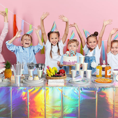 Iridescent Party Supplies, Holographic Paper Plates and Napkins Set for Mermaid Birthday Wedding Party, Serve 25