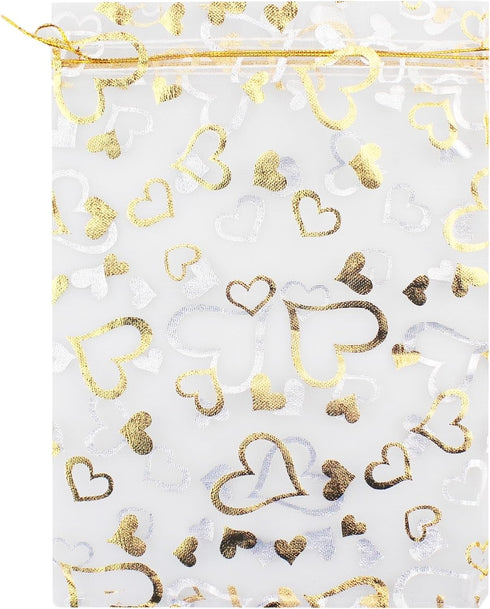 100pcs 7 x 9 Organza Bag, Flower Heart Gift Pouch for Jewelry, Candy, Wedding Favor