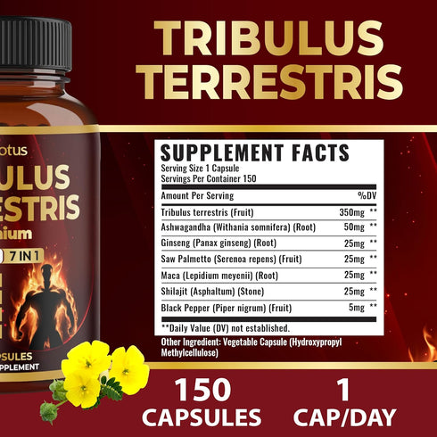 Tribulus Terrestris Supplement for Men & Women, 5-Month Supply with Ashwagandha, Panax Ginseng, 150 Count