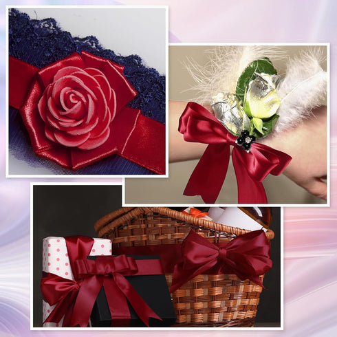 4 Rolls Satin Ribbon for Wedding Invitations 2 Inches Wide x 96 Yards Burgundy for Gift Wrapping, Crafts, Decoration