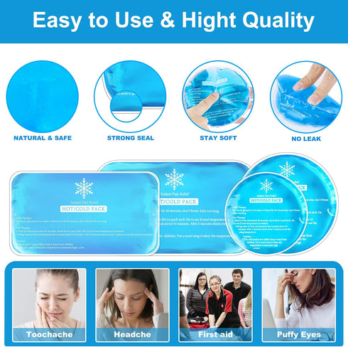 Ice Packs for Injuries, 8 Pack Soft Gel Pack, Hot and Cold Compress for Kids, First Aid, Pain Relief