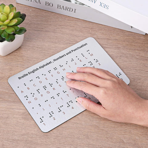 Larrel Braille Alphabet Board, Aluminum Letter Fingerboard Portable Teaching Aid Board Braille Gifts Alphabet Chart