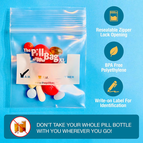 Medicine Pill Organizer with AM/PM Labels - Resealable Portable Disposable Pouches for Travel, 100 Count