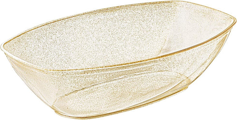 Posh Setting Disposable Oval Serving Bowls, Gold Glitter Plastic Serving Bowls, 4 Pack, 72 Ounce Heavy Duty Party Bowl
