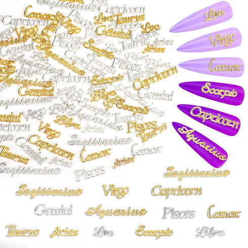 Mity Rain Zodiac Nail Charms, 96pcs Twelve Constellation Alloy Charms Set for Nail Art Decoration (Gold, Silver)
