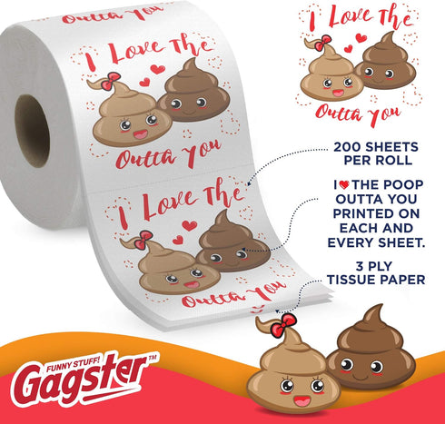 Romantic Toilet Paper Roll by Gagster - 3 Ply Funny Novelty Gag TP - 200 Sheets for Birthday, Valentine's Day Gift