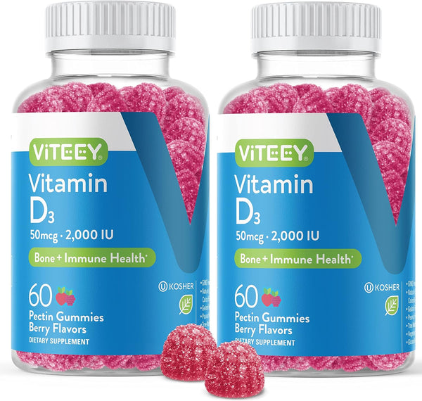 Vitamin D3 Gummies for Adults & Teens - 2,000 IU, 50mcg, Chewable, Vegetarian, Gelatin Free, Tasty Berry Flavor - 50