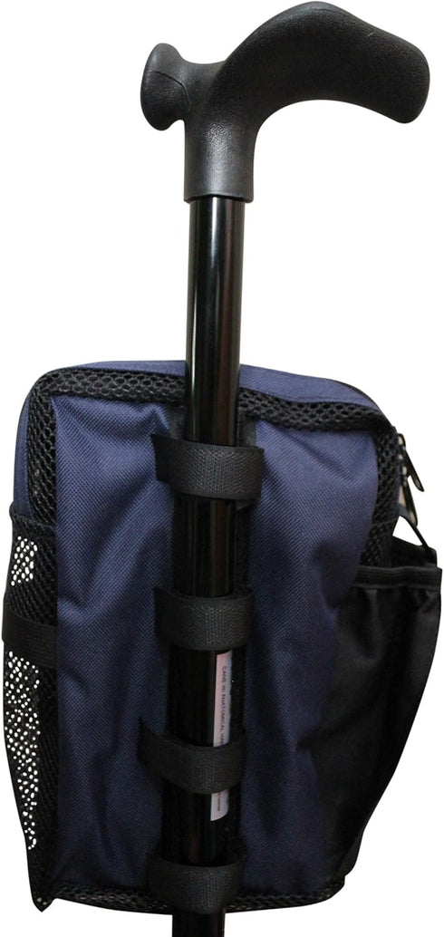Secure Pouch Easily Attaches to Cane, Walker, Crutches, and Wheel Chairs - American Made, Navy Blue