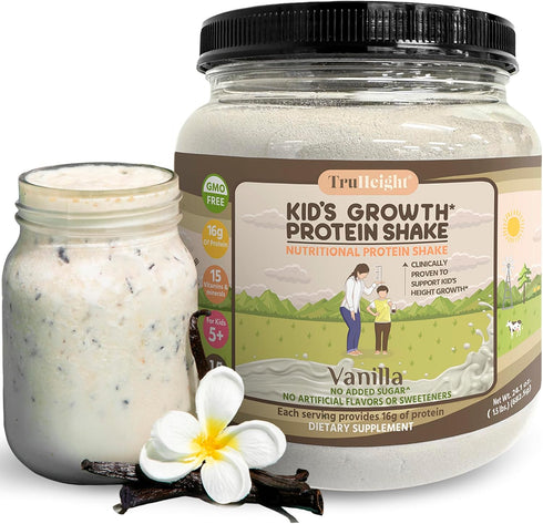 TruHeight Growth Protein Shake Ages 5+ (Vanilla) - Pediatric Recommended Nutrients for Kids & Teens