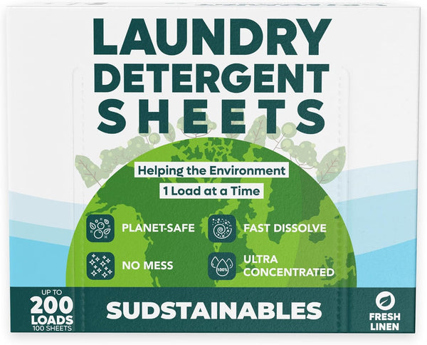 Eco Friendly Laundry Detergent Sheets, 100 sheets (200 loads) - Plant-Based Free and Clear Strips