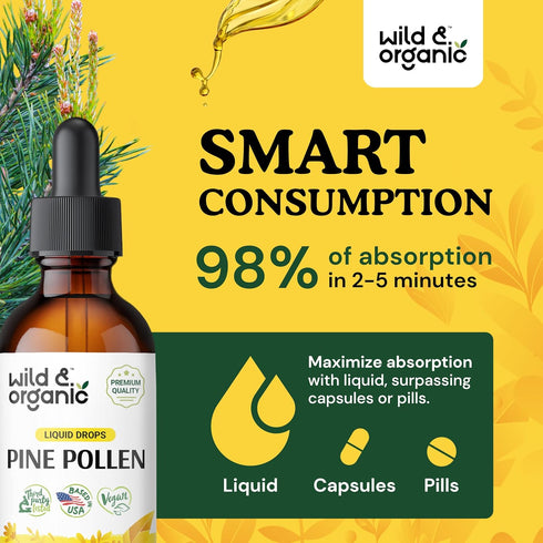 Pine Pollen Tincture - Alcohol-Free Immune Support Supplement w/Organic Pine Pollen - 2oz Antioxidants Drops