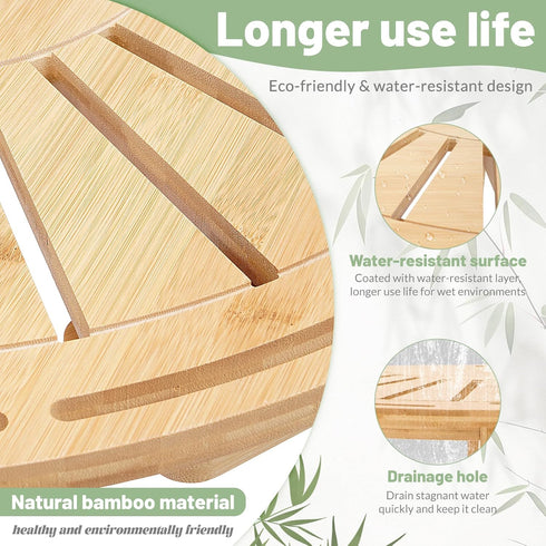 2-in-1 18 Inch Bamboo Shower Stool with Storage Shelf, Corner Stool & Foot Rest, Non-Slip Waterproof Bathroom Seat