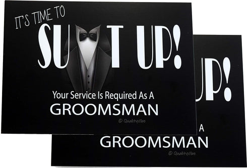 Groomsmen Gift Boxes Set of 2 (8x8x4 in) with Silver Foil Design and Matching Proposal Cards for Wedding Team