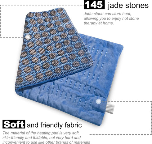 YS1 Jade Stone Heating Pad for Back Pain Relief, Weighted with Auto-Off, 12 Heat Settings, 12” x 24”