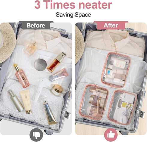 PACKISM TSA Approved Toiletry Bag - Clear Waterproof Makeup Bag, Travel Cosmetic Bag for Women, 3 Pack Carry on