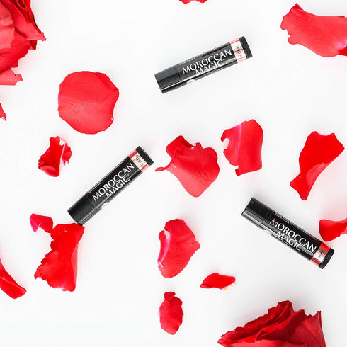 Moroccan Magic Organic Rose Lip Balm 3 Pack - Ultra-Hydrating Argan & Essential Oil Lip Moisturizer for Dry Lips