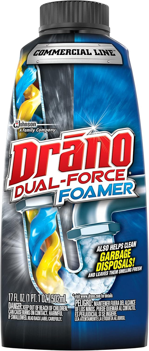 Drano Dual-Force Foamer Drain Clog Remover and Cleaner, 17 oz for Shower or Sink Drains