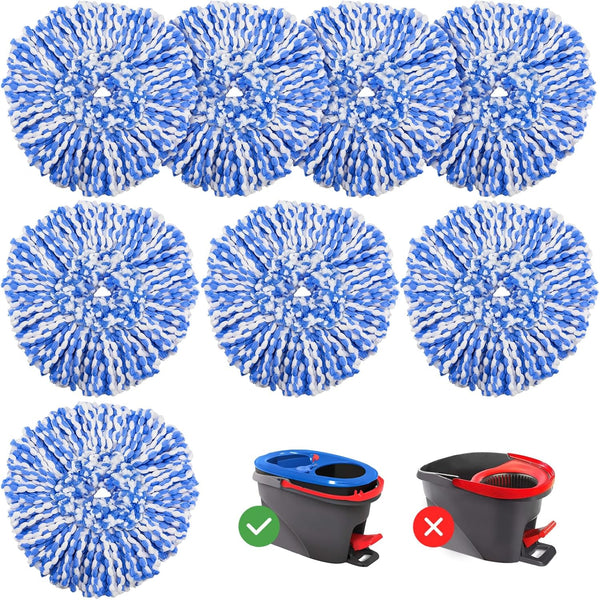 8 Pack RinseClean Spin Mop Replacement Heads - Compatible with RinseClean 2 Tank System, Blue Microfiber Refills