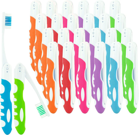 Travel Toothbrush Kit, 25 Pack Firm-Multicolor - Portable Folding Toothbrushes with Cover for Camping & Traveling