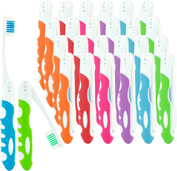 Travel Toothbrush Kit, 25 Pack Firm-Multicolor - Portable Folding Toothbrushes with Cover for Camping & Traveling