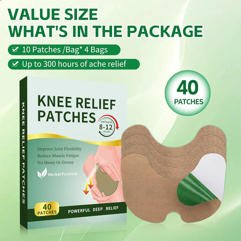 40PCS Natural Knee Relief Patches, Warming Herbal Patches for Long Lasting Joint Pain Reduction