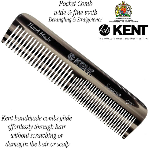 Kent A OT Fine and Wide Tooth Pocket Comb, Handmade Dresser Comb for Hair, Beard, Mustache Grooming for Men, Women, Kids