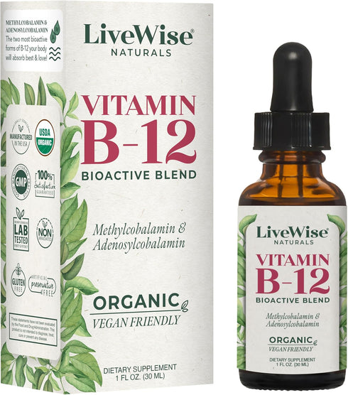 LiveWise Naturals B12 Vitamin Drops - Non-GMO, Organic Bioactive Blend for Energy, Vegan, Gluten-Free