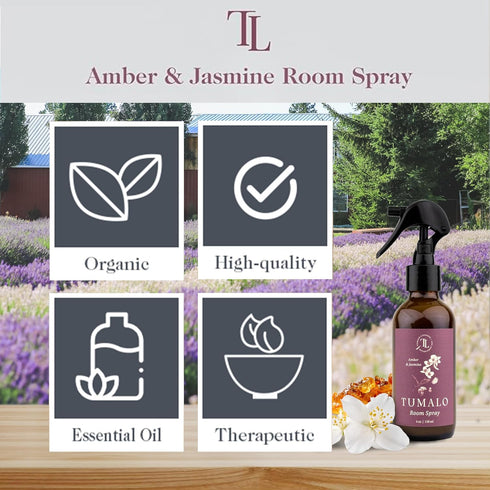 Room Spray, All-Natural Home Fragrance, Pure Essential Oil Air Freshener & Odor Eliminator, Amber & Jasmine, 4 oz