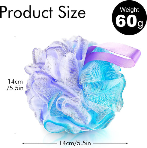 2Pcs Shower Loofahs Bath Sponges, 60g Large Soft Nylon Mesh Puff Balls for Body Wash, Exfoliating Body and Back Scrubber Pouf, Bathing Accessories Loofa Set for Men Women Full Cleanse Beauty