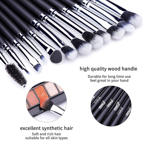 MSQ Eye Makeup Brushes 12pcs, Eyeshadow Makeup Brushes Set with Soft Synthetic Hairs & Real Longer Wood Handle for
