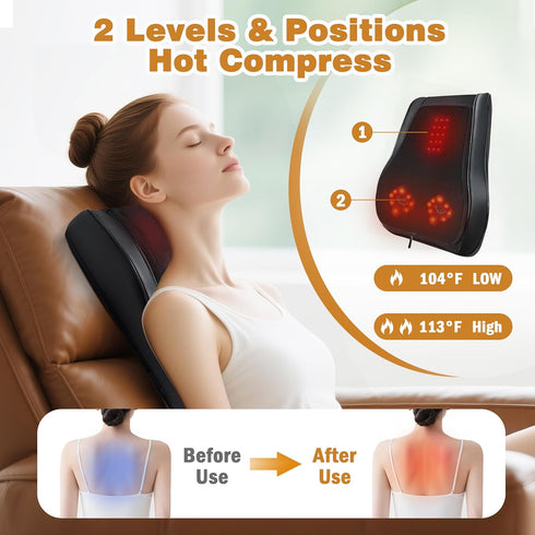 Joyset Tissue,4D Back Massager with Heat,Neck Massager for Back Pain Deep Kneading Shiatsu Lower Back Massage Pillow