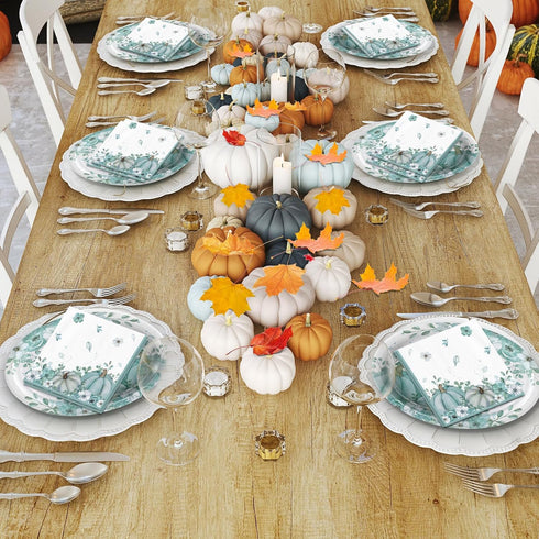 Maxdot 100 10 12 Inch Set 50 Pcs Fall Plates and Napkins x Heavy Duty Oval Thanksgiving Paper Plates Disposable