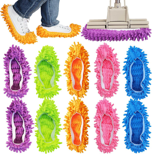10 Pcs Washable Shoes Cover Dust Duster, Reusable Microfiber Mop Slippers for Floor Cleaning