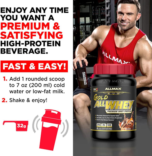 ALLMAX Nutrition Gold ALLWHEY, Chocolate Peanut Butter - 2 lb - 24 Grams Protein Per Scoop - Gluten Free, Low Carb &