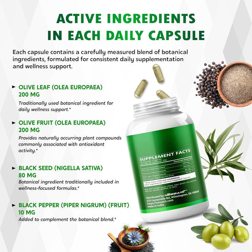 NESSARIT 9,100mg 60% 60% 150 Olive Leaf & Olive Fruit with Oleuropein & Hydroxytyrosol Plus Black Seed Oil & Black