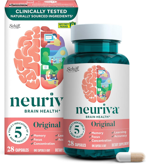 NEURIVA ORIGINAL Nootropic Brain Supplement 28ct Capsules - Clinically Tested for Memory, Focus & Concentration with