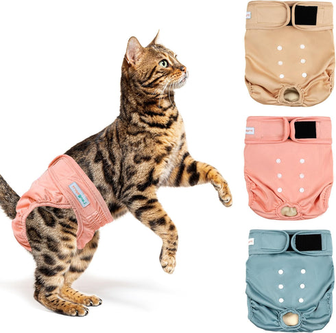 Langsprit Reusable Cat Diapers for Female Male Cats,Washable Cat Kitten Incontinence Diapers