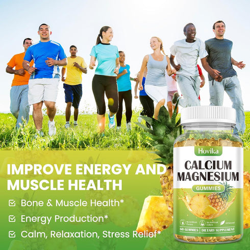 Calcium Magnesium Zinc Gummies, 2:1 Ratio with Vitamin D3, K2, B6, B12 for Bone Strength, 60 Gummies